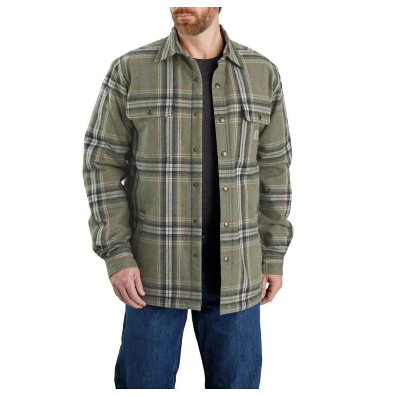 Carhartt-flannel-sherpa-lined-skjortejakke-grøn-lukket-front