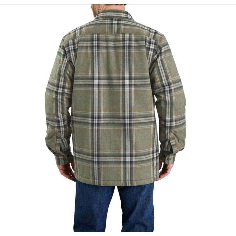 Carhartt-flannel-sherpa-lined-skjortejakke-grøn-bagfra